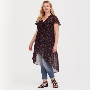 Torrid Black Floral Chiffon Maxi Blouse Size 4X